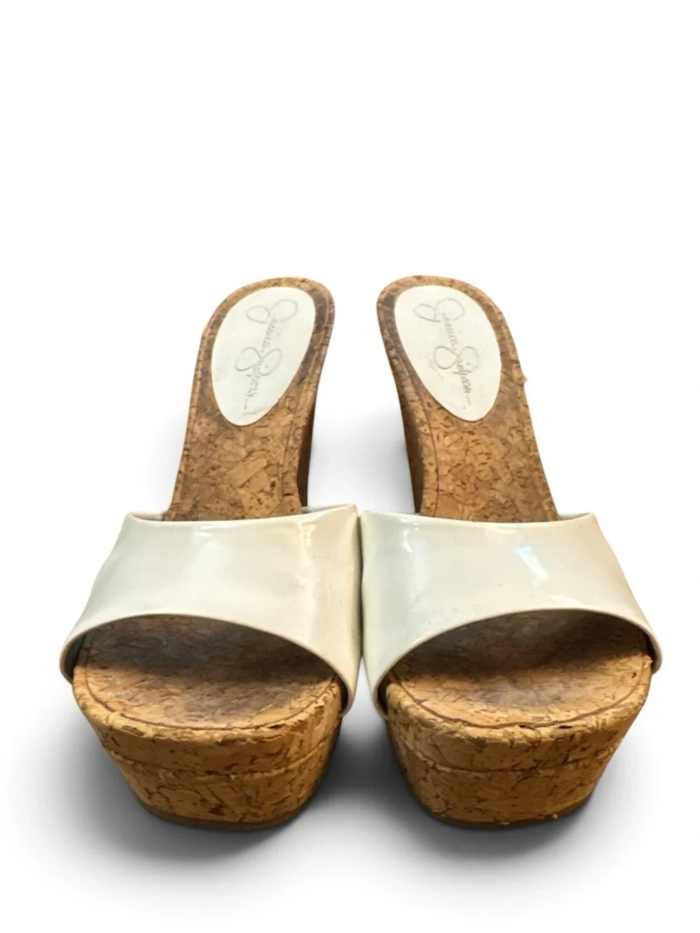JESSICA SIMPSON WHITE PLATFORM CORK WEDGE SANDALS 8.5